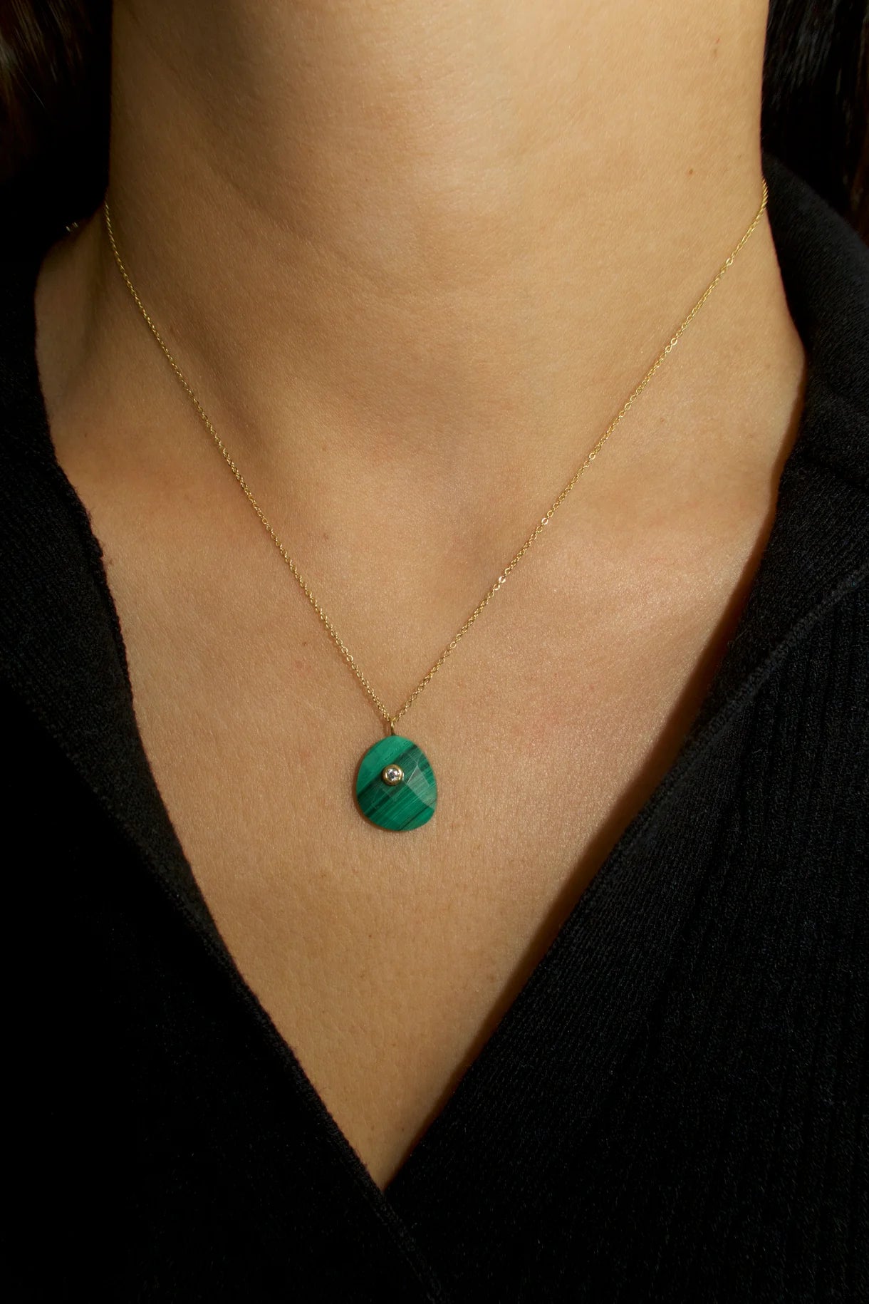 Green Stone and Diamond Necklace