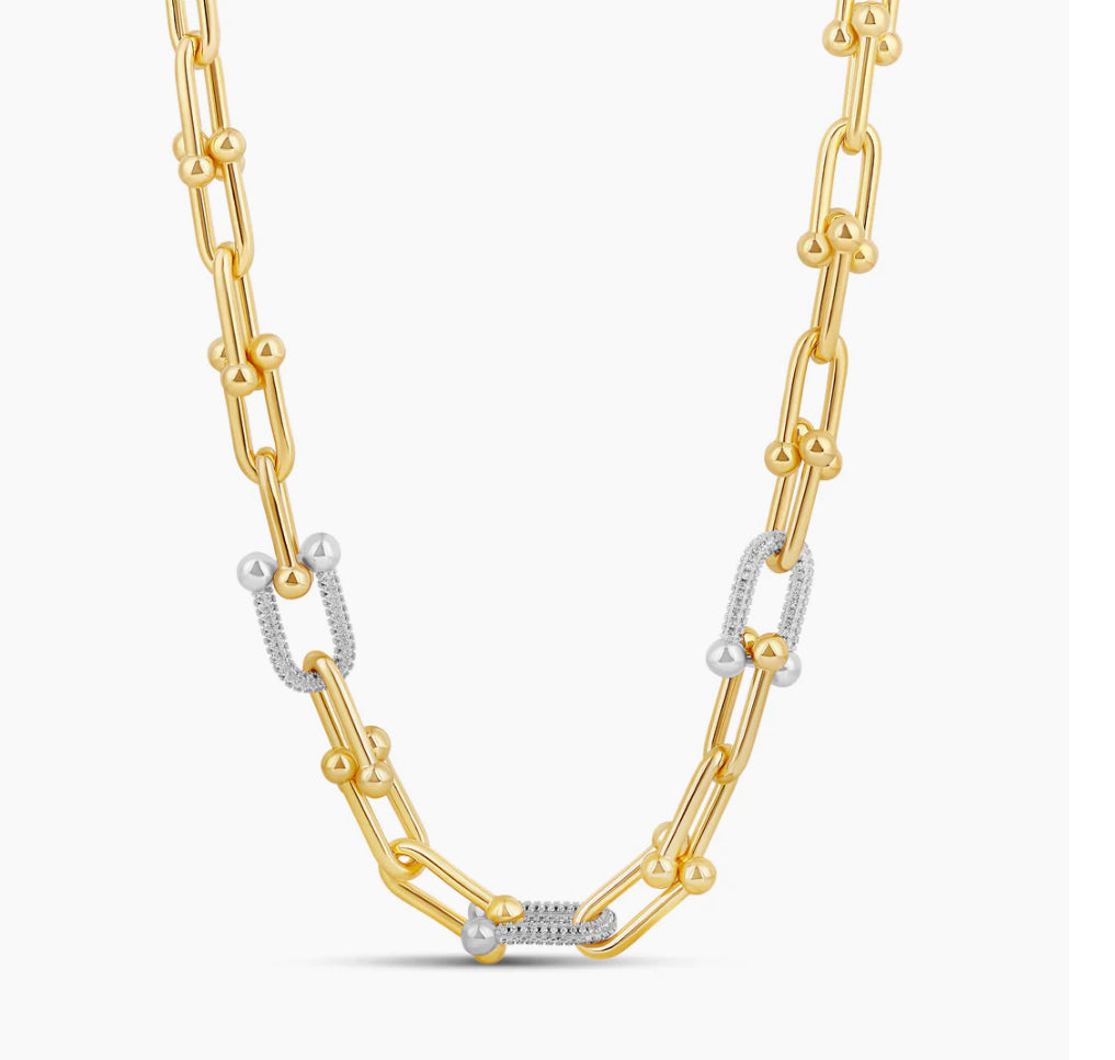 TWO TONE U-LINK PAVE CHAIN