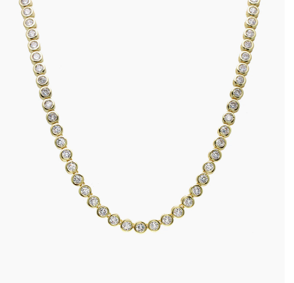 GOLD 4 MM BEZEL TENNIS NECKLACE