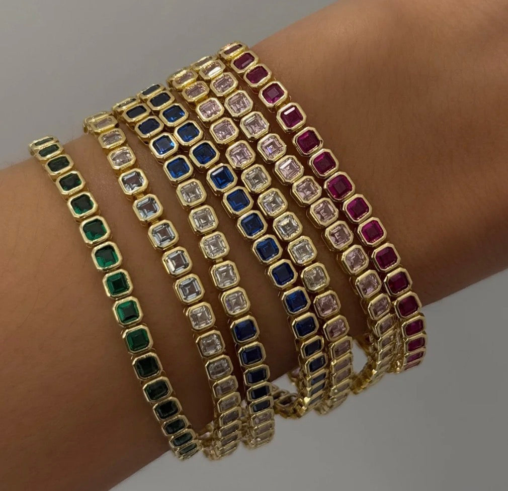 GREEN BEZEL SQUARE TENNIS BRACELET