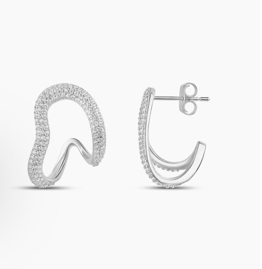 SILVER PAVE CAGE LOBE EARRING