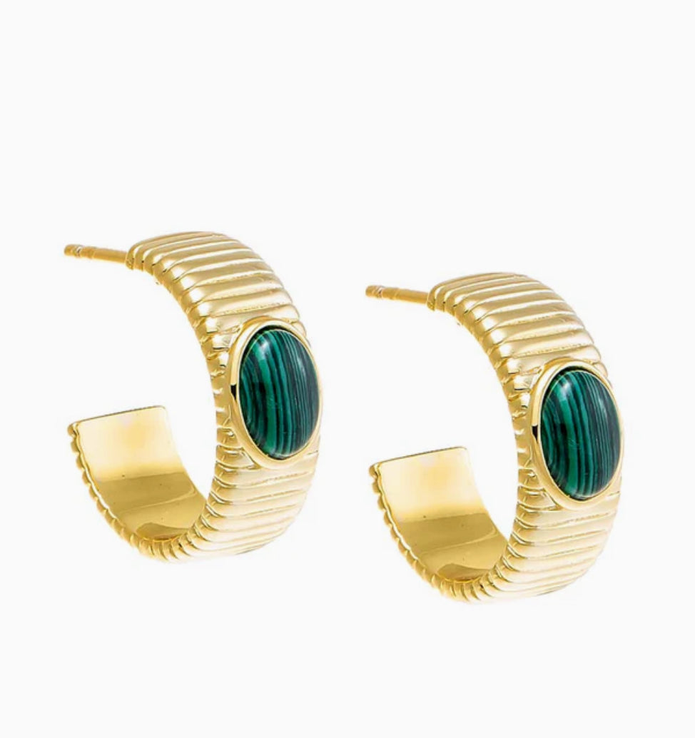 Colored Stone Ridged Hoop Earring