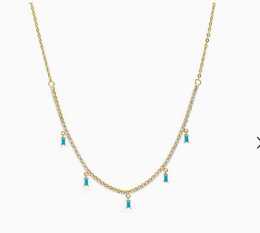 Turquoise Dangling Baguette Tennis Necklace