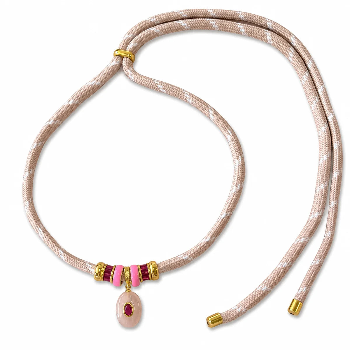 Pink Boho Stone Cord Necklace