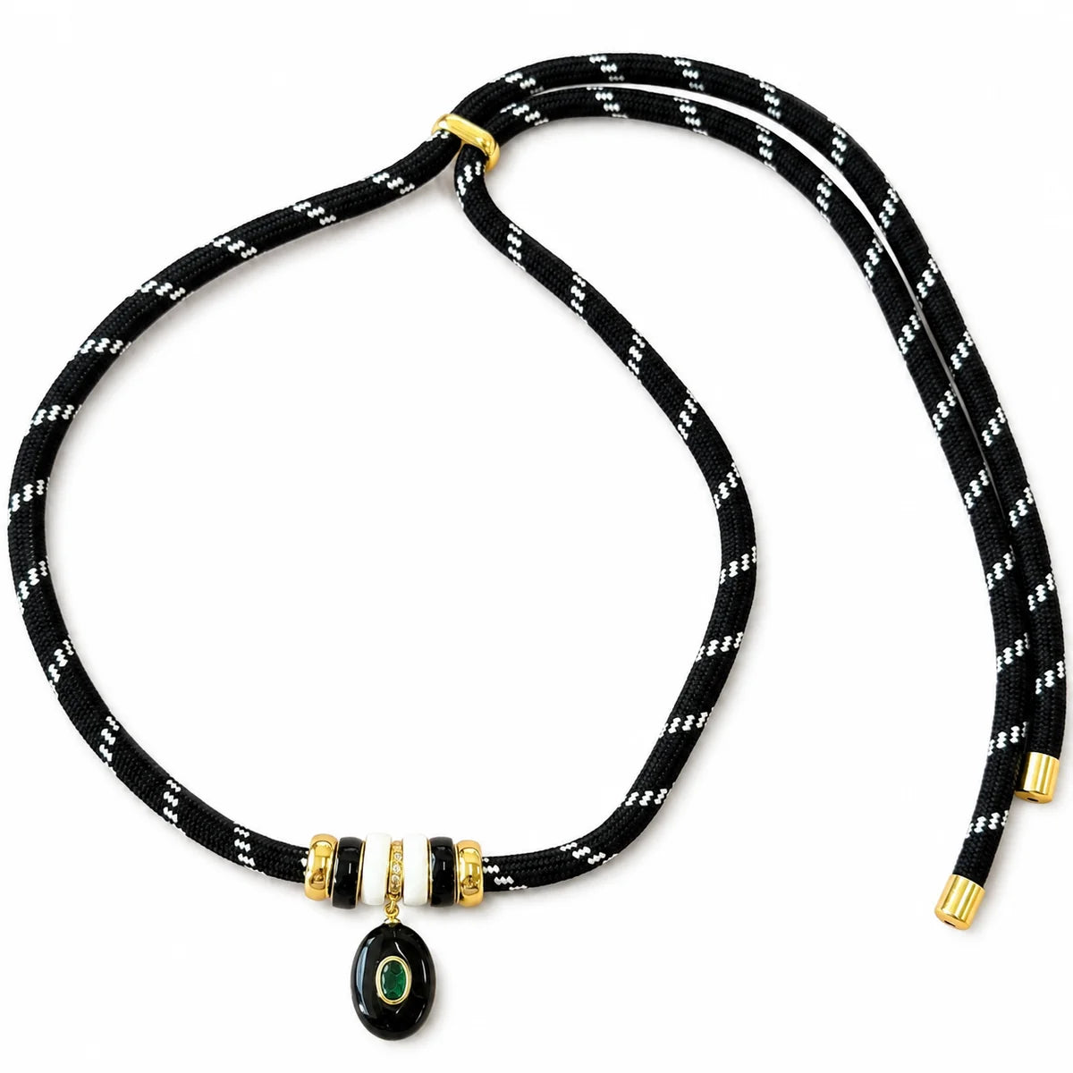 Black Boho Stone Cord Necklace
