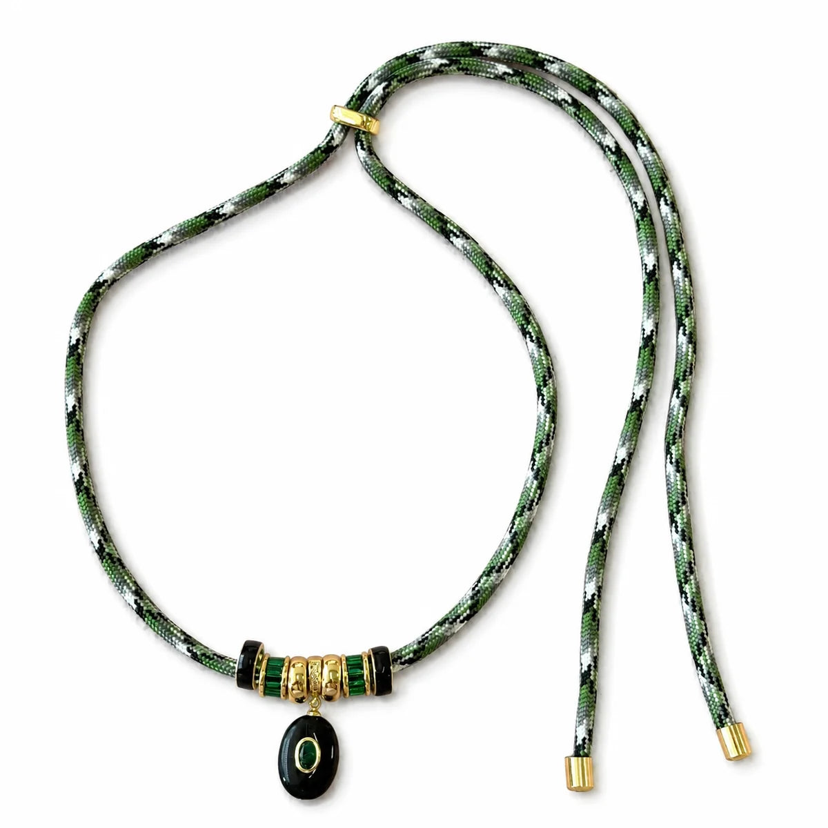 Green Boho Stone Cord Necklace