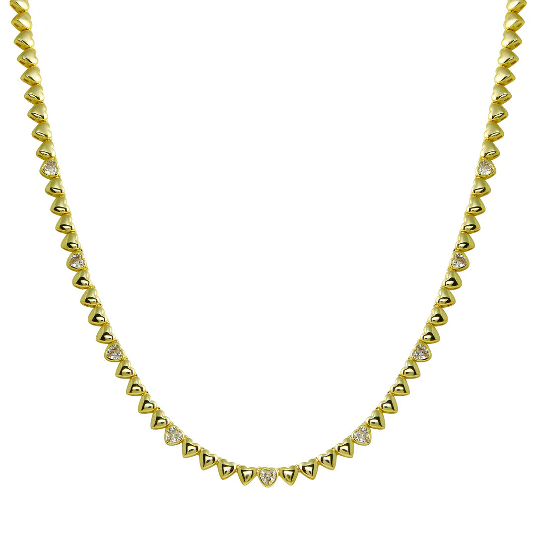 Solid & Diamond Heart Tennis Necklace