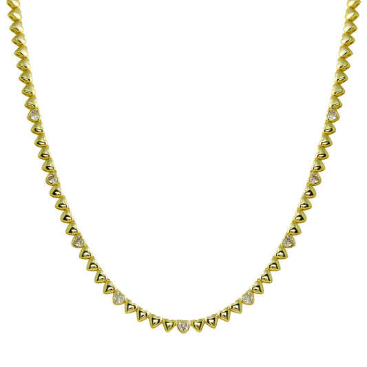 Solid & Diamond Heart Tennis Necklace