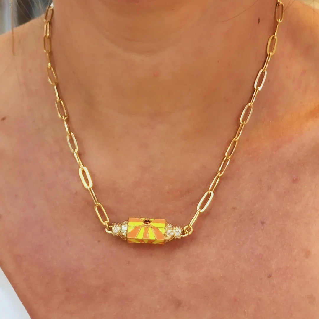 Yellow Cylinder Pendant Necklace