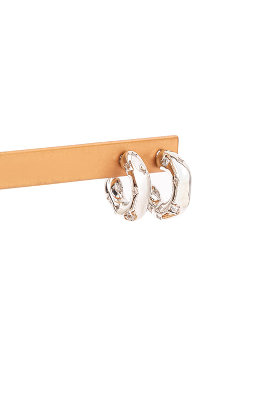 Silver Pave Puffed Hoop Earrings