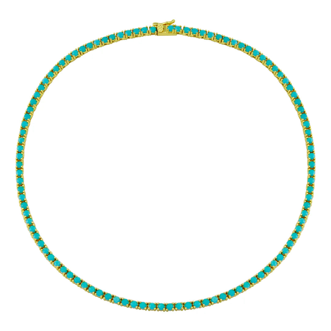 Gold Turquoise Tennis Necklace