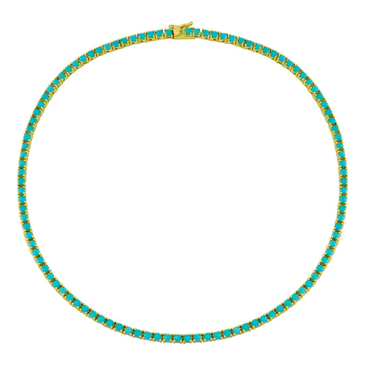 Gold Turquoise Tennis Necklace