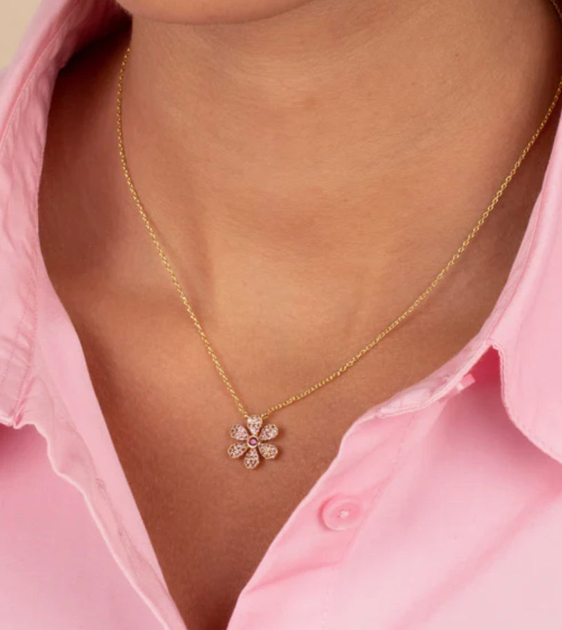 Pink Flower Pendant Necklace