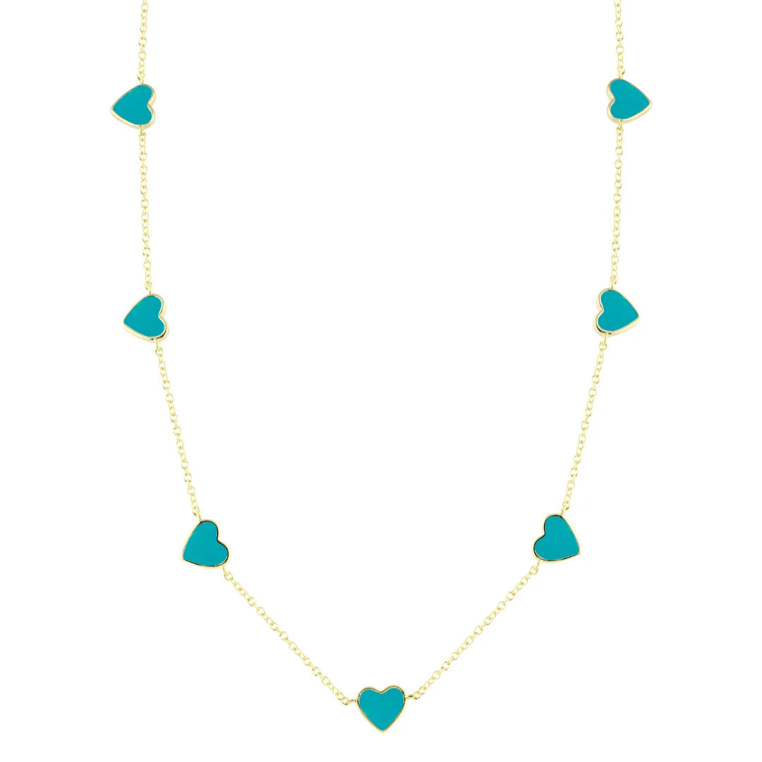 Turquoise Enamel Heart Necklace