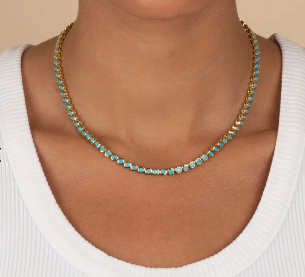 Turquoise Bezel Tennis Necklace