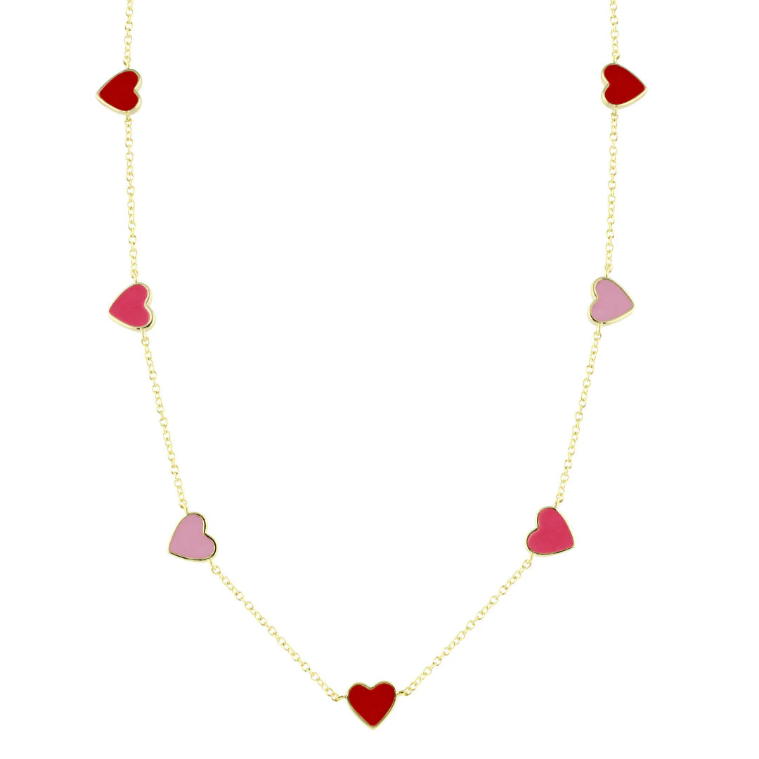 Red and Pink Enamel Heart Necklace