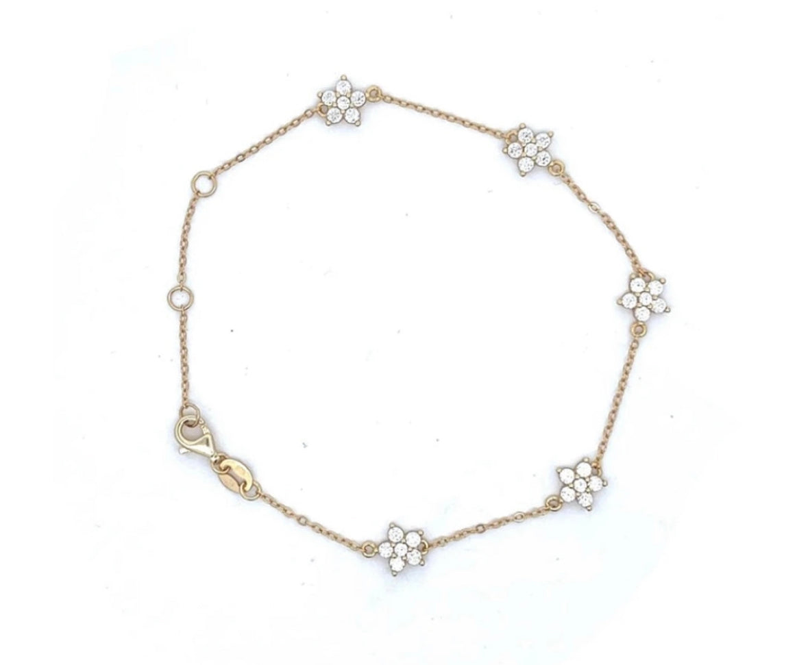 Diamond Flower Gold Chain Bracelet