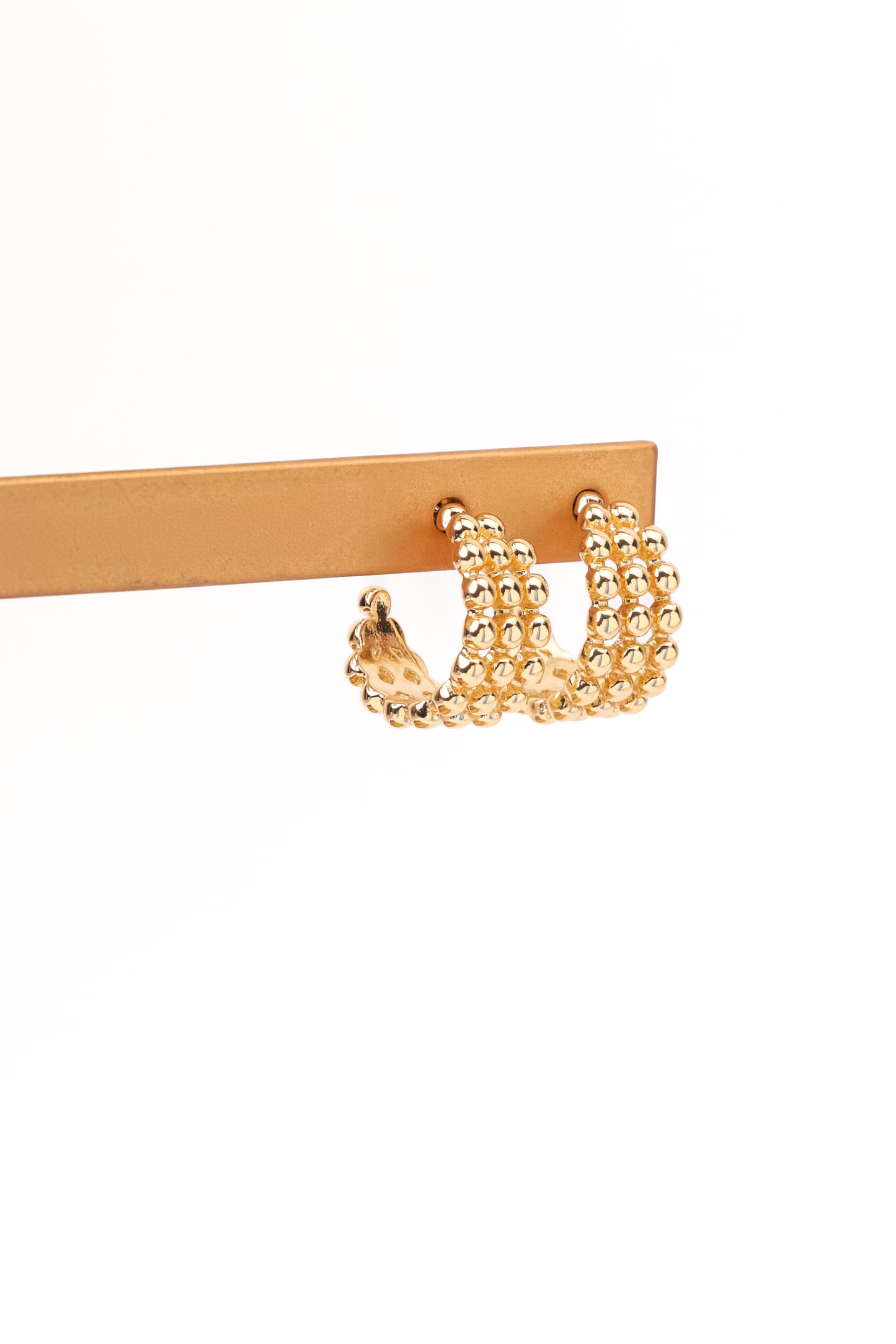 Gold Beaded Triple Hoop Earrings