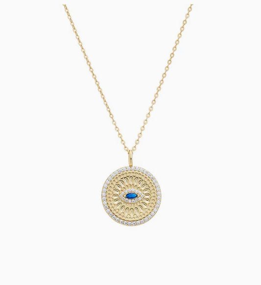 Sapphire Evil Eye Disc Necklace