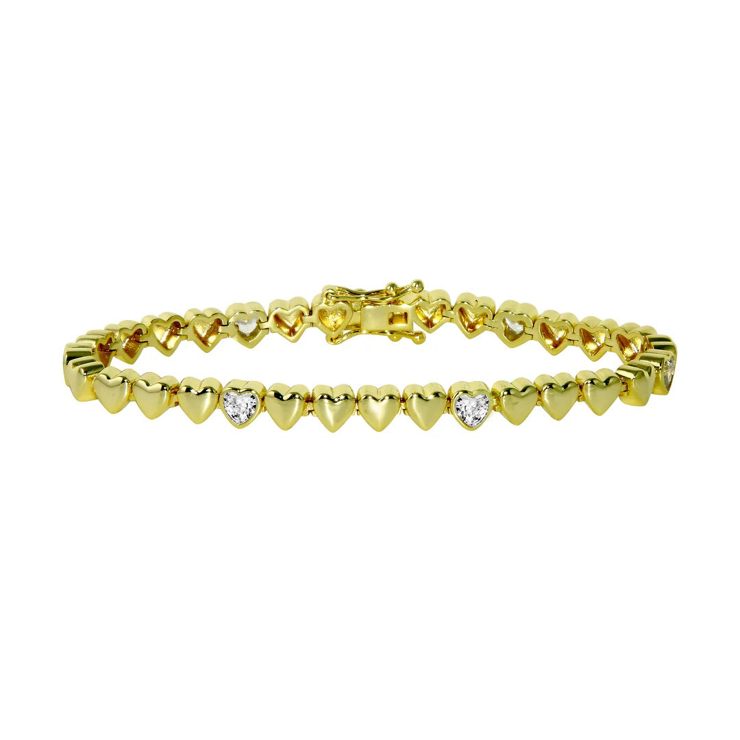 Solid & Diamond Heart Tennis Bracelet