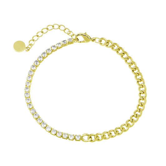 Gold Half Tennis Cuban Bracelet