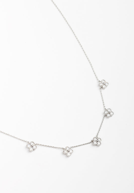 SILVER DIAMOND FLOWER NECKLACE