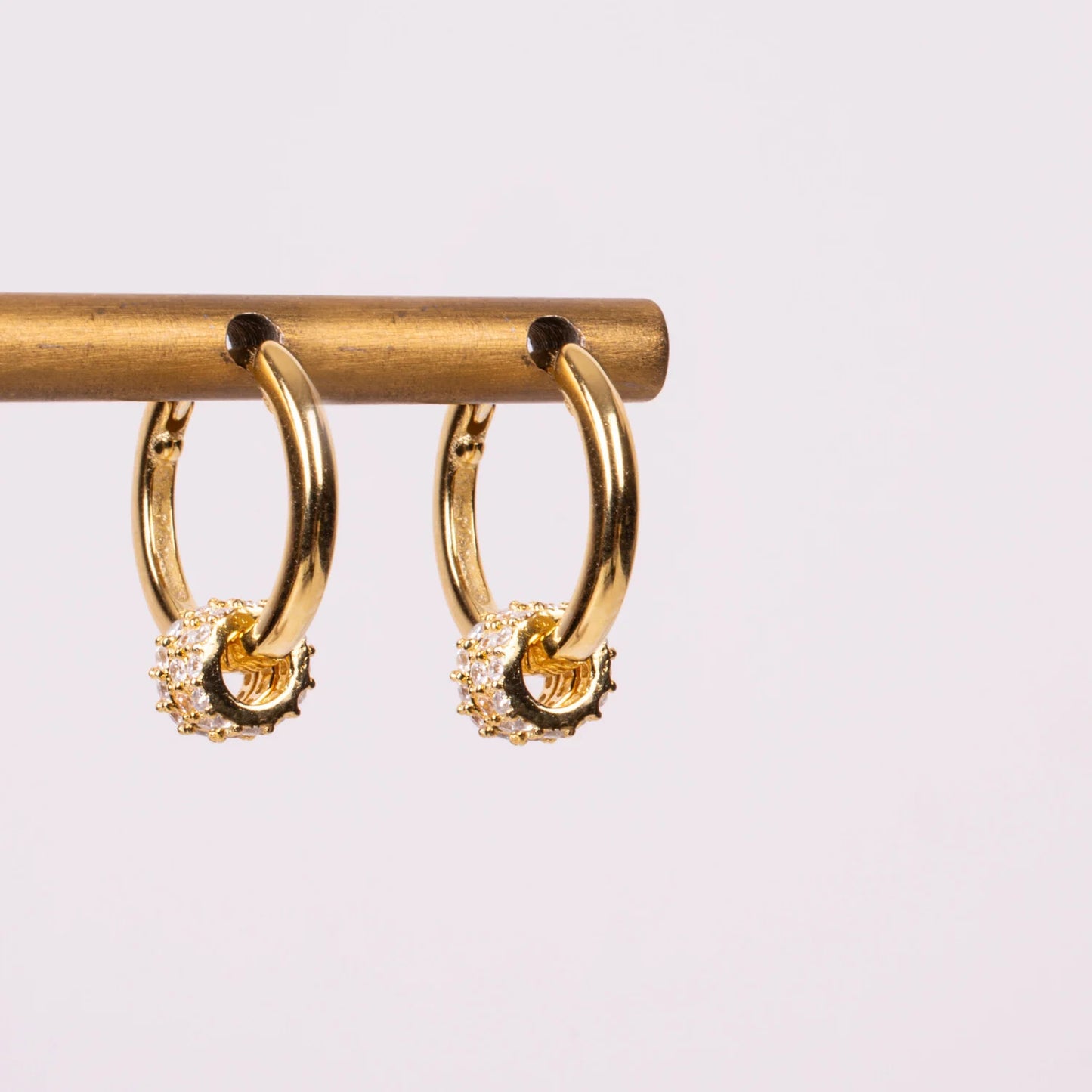 Gold Huggie Pendant Earrings