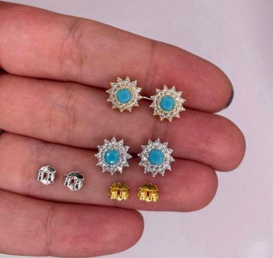 Turquoise CZ Stud Earrings