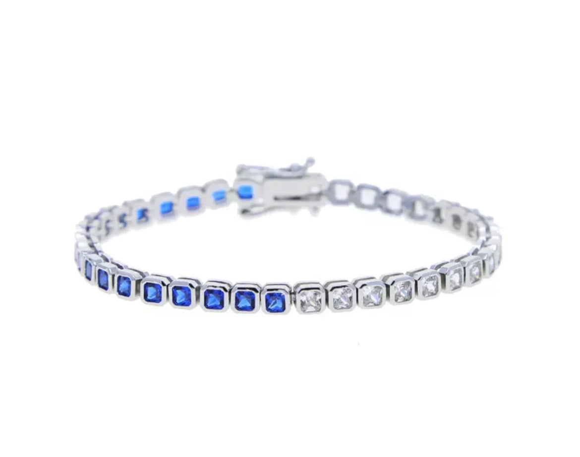 Half Blue & Silver Tennis Bezel Bracelet