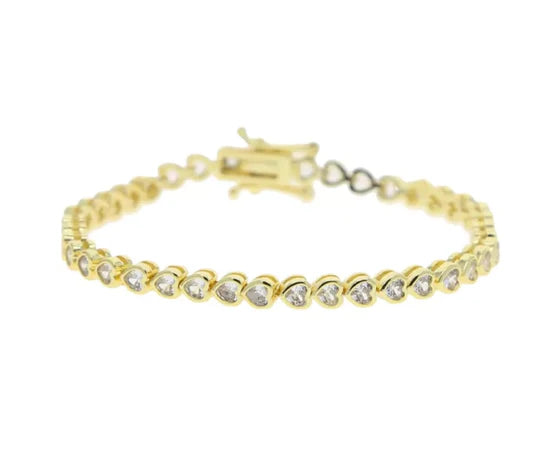 Gold Heart Bezel Tennis Bracelet