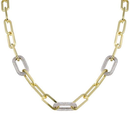 Pave Gold Paperclip Necklace