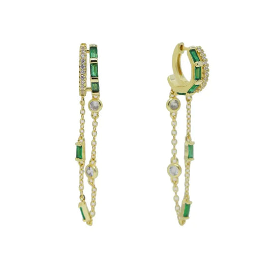 Emerald and Gold Chain Hoops