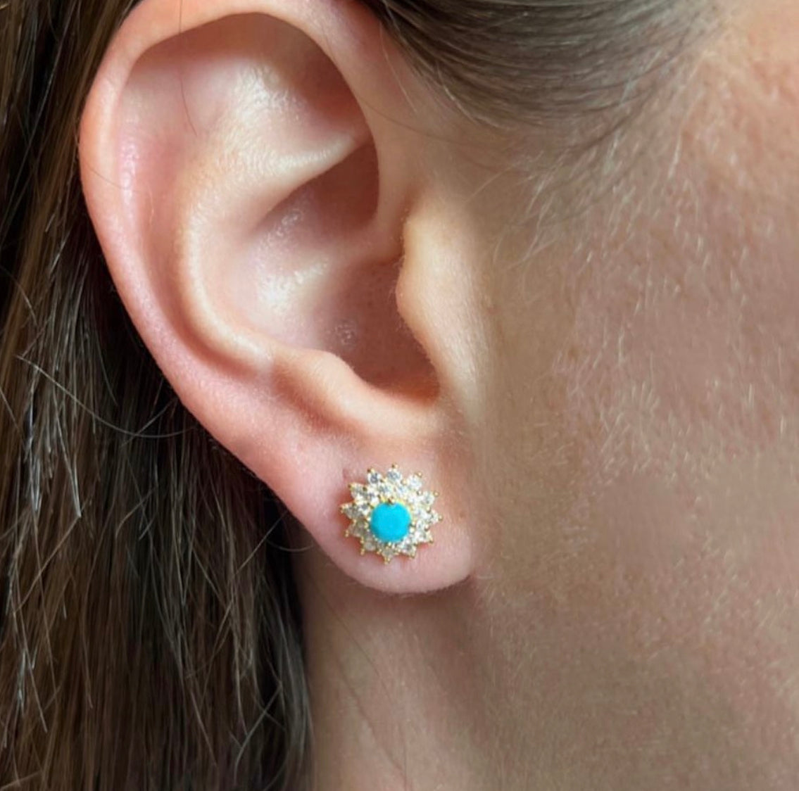 Turquoise CZ Stud Earrings