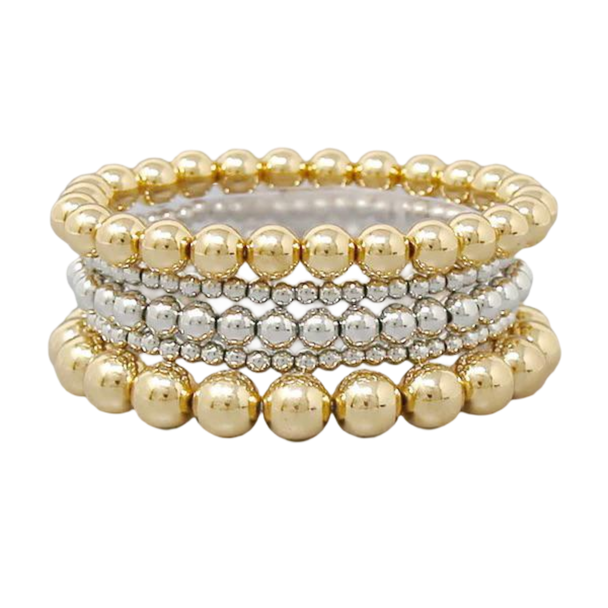 Gold and Silver Beaded Stretch Bracelet Set