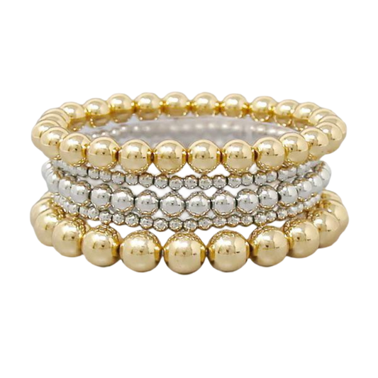 Gold and Silver Beaded Stretch Bracelet Set