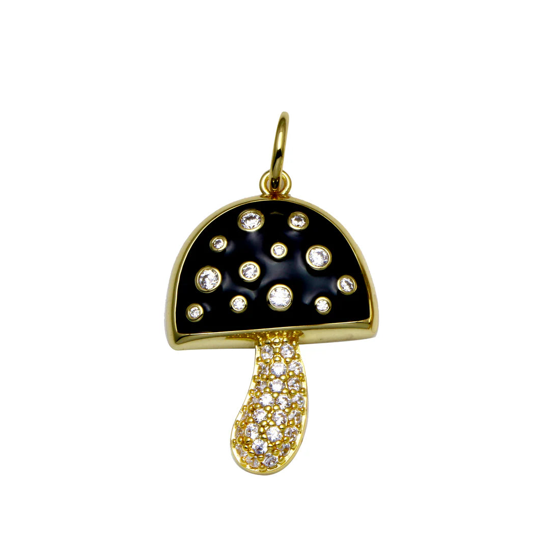 Black Enamel & Pave Mushroom Charm