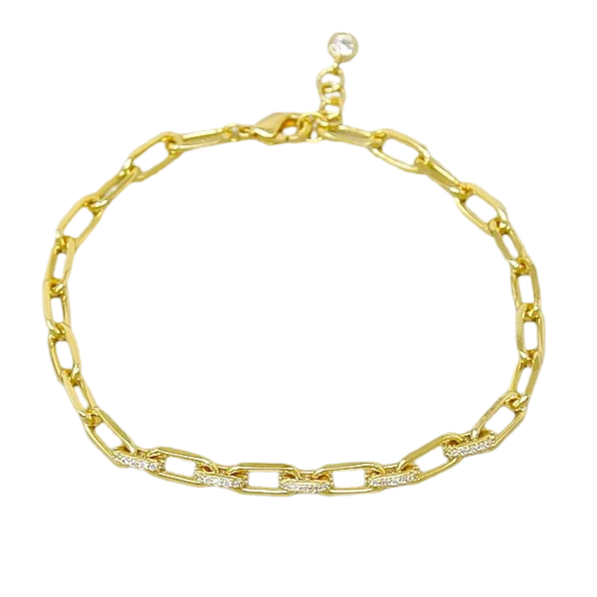 Pave Paperclip Link Gold Chain Bracelet