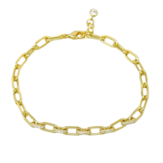 Pave Paperclip Link Gold Chain Bracelet