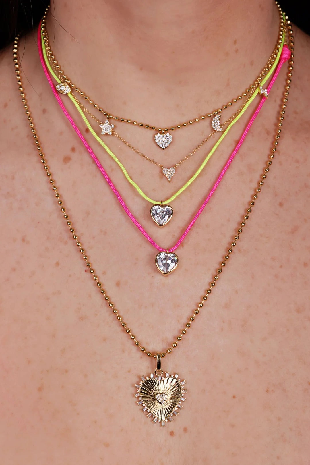 Pink Heart String Necklace