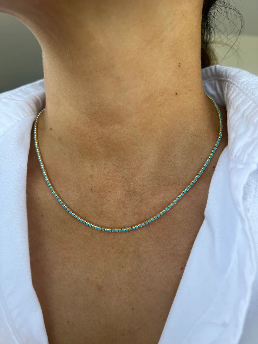 Turquoise Silver Skinny Tennis Necklace