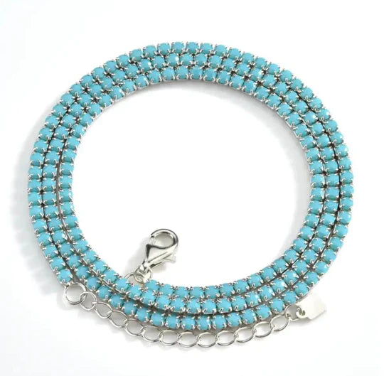 Turquoise Silver Skinny Tennis Necklace