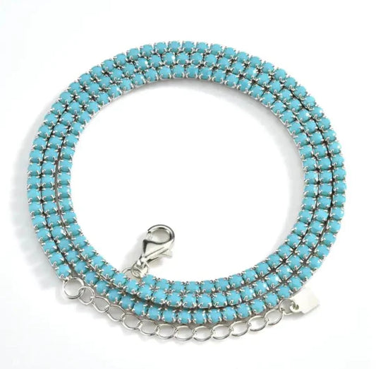 Turquoise Silver Skinny Tennis Necklace