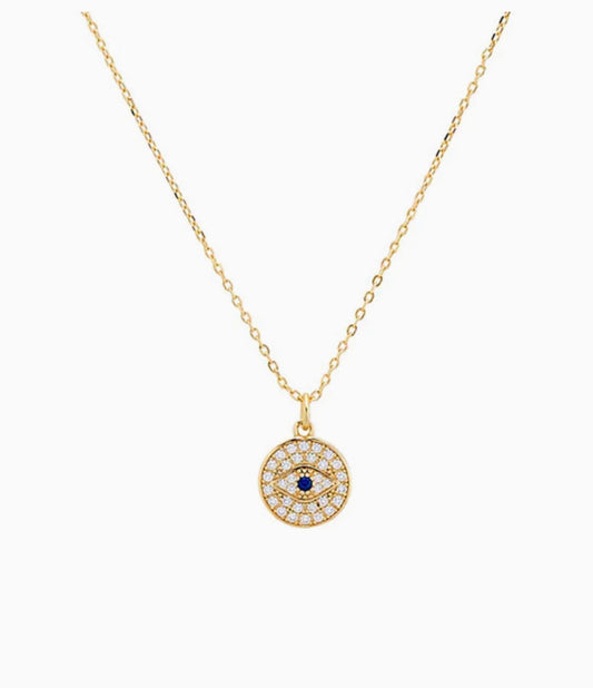 Colored Evil Eye Disc Necklace