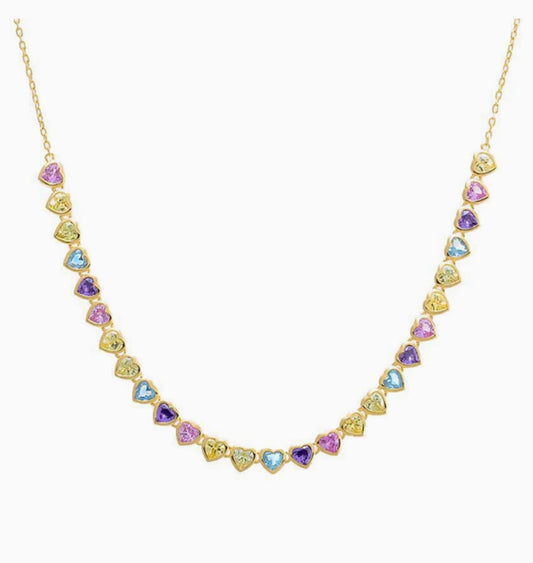 Colored Bezel Hearts Tennis Necklace