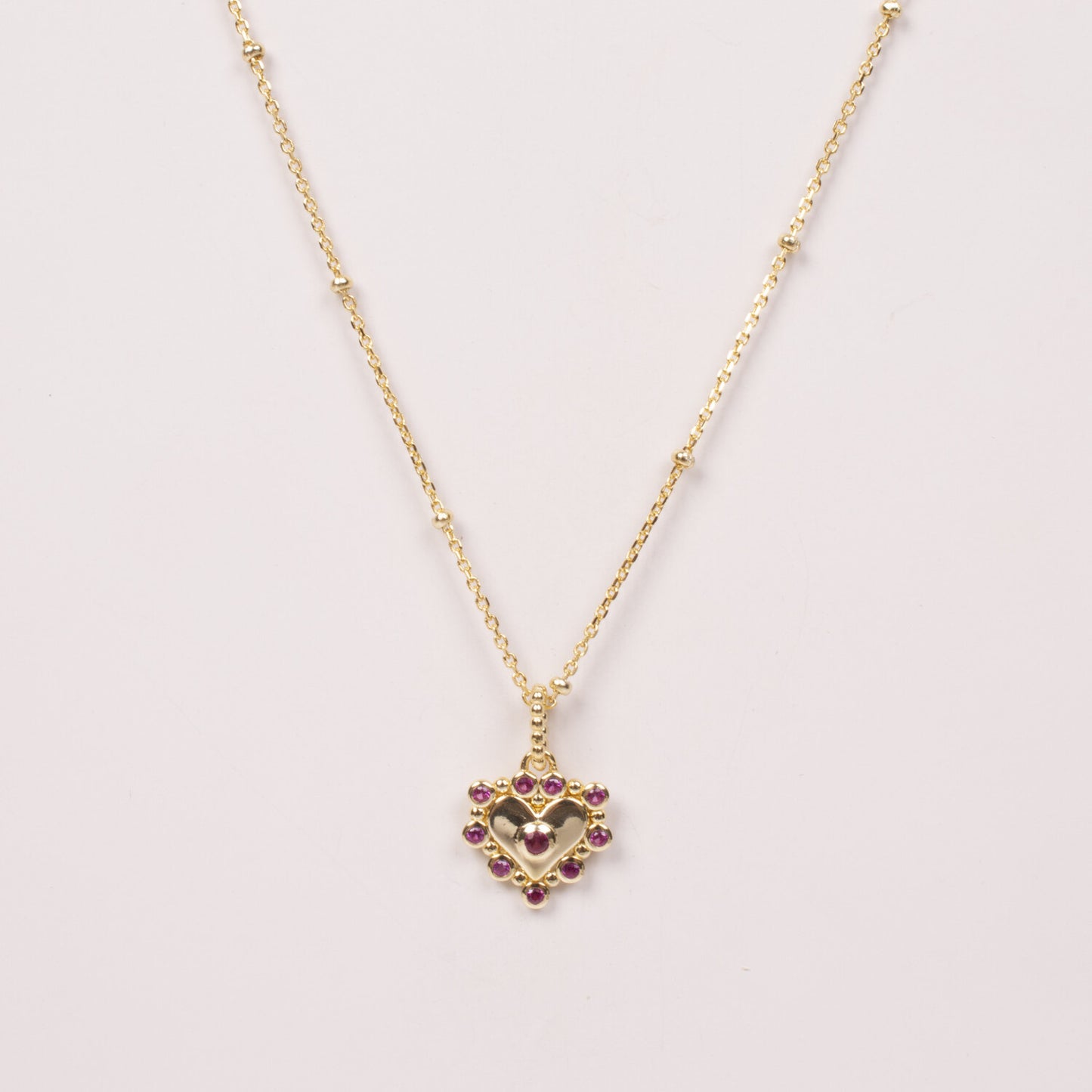 Heart Necklace Red Bezels