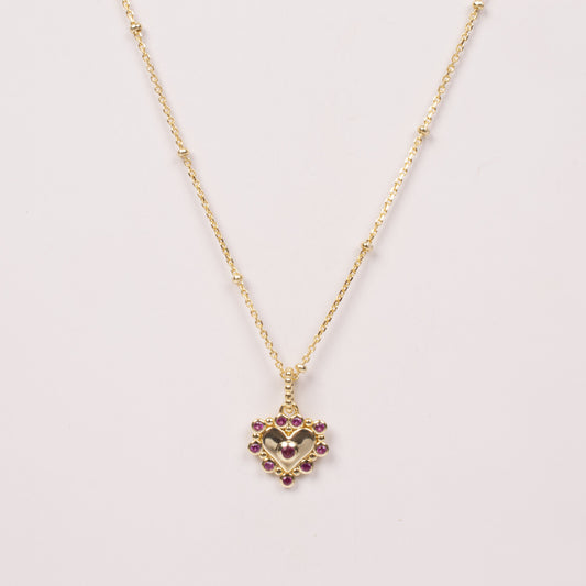 Heart Necklace Red Bezels