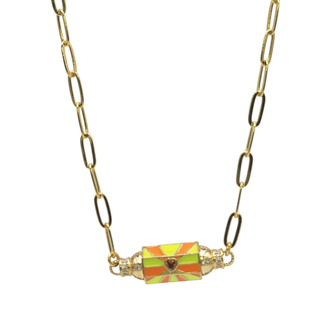 Yellow Cylinder Pendant Necklace