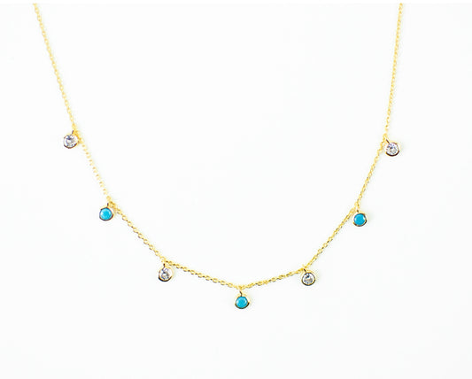 Dangling turquoise and diamond necklace
