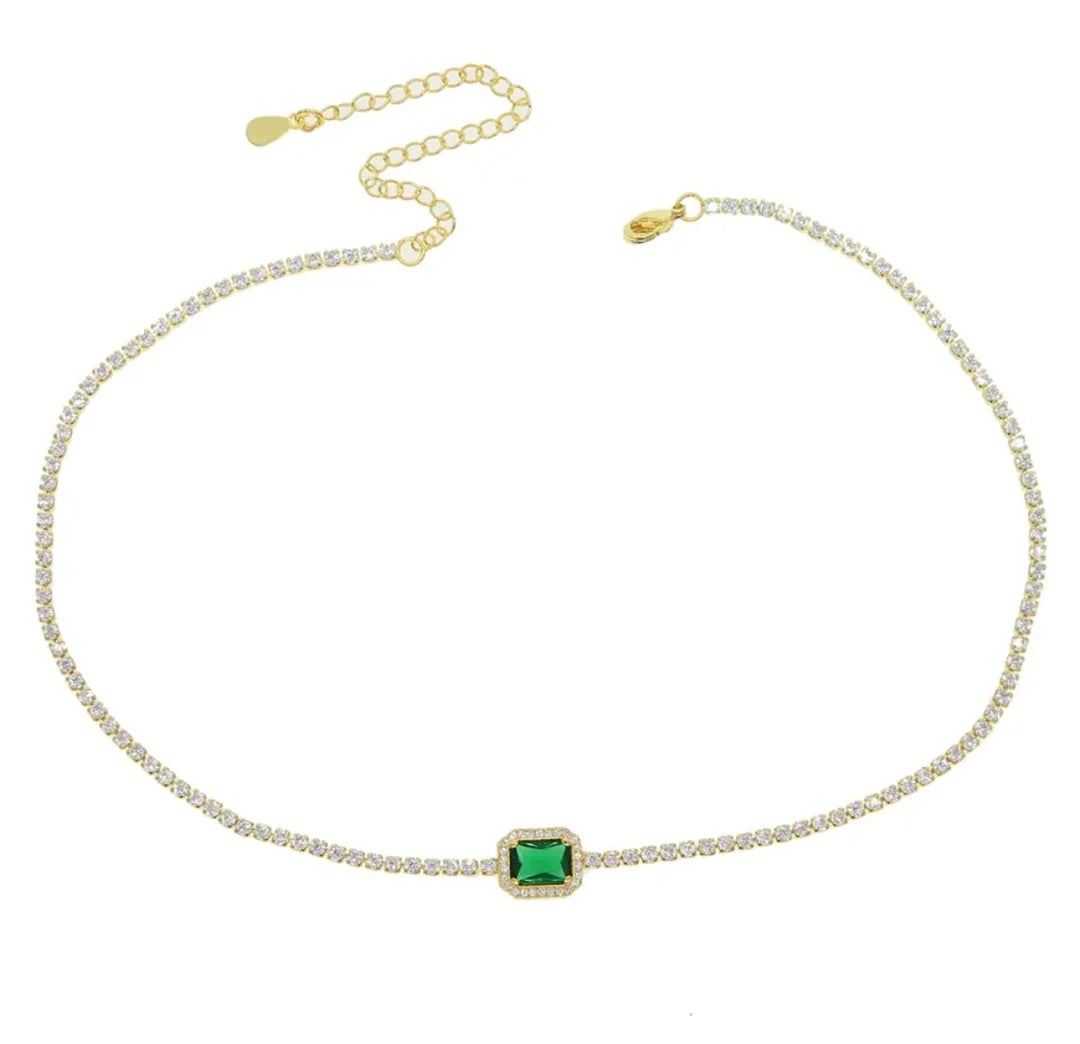 EMERALD STONE SKINNY TENNIS NECKLACE