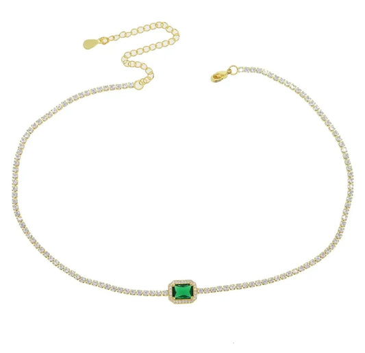 EMERALD STONE SKINNY TENNIS NECKLACE